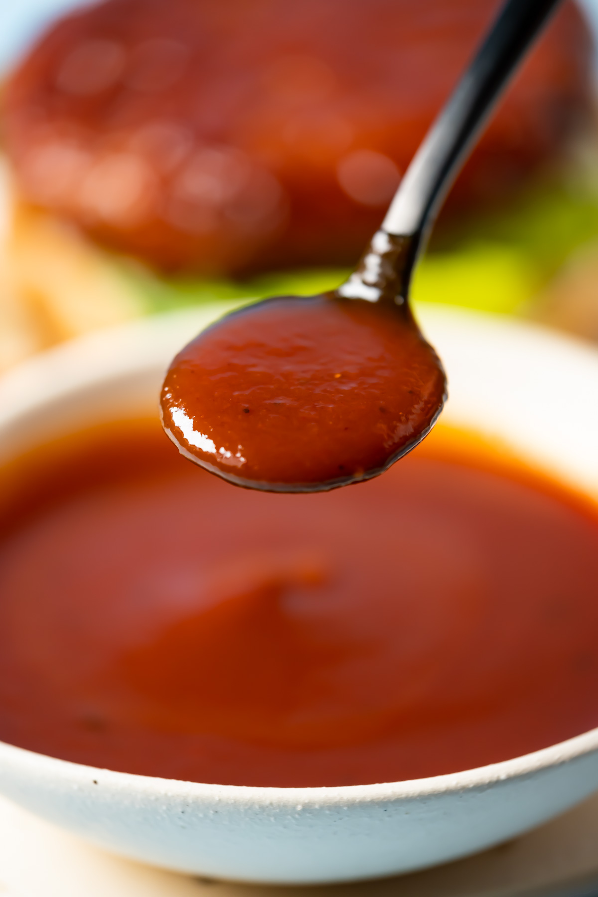 Spoonful of vegan bbq sauce.