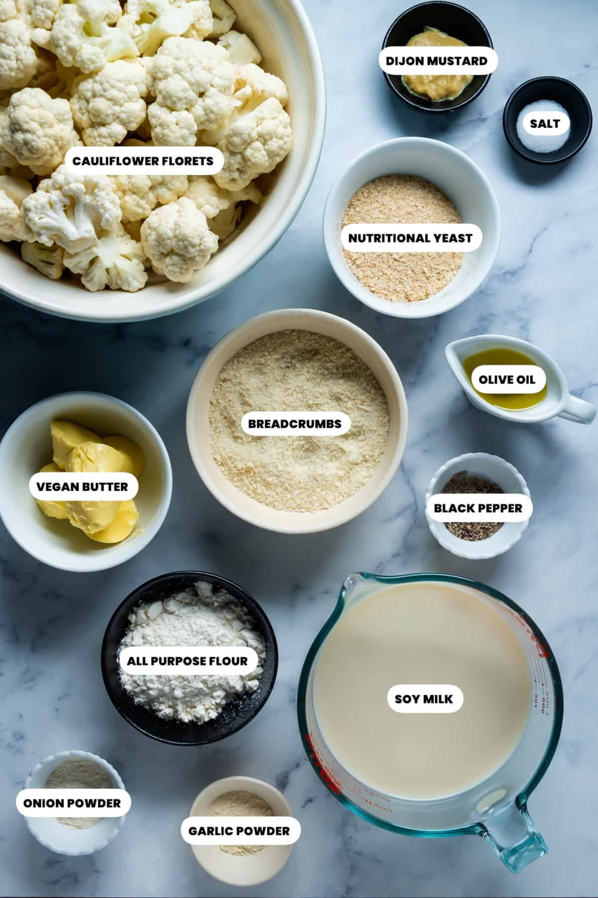 Photo of the ingredients needed to make vegan cauliflower cheese.