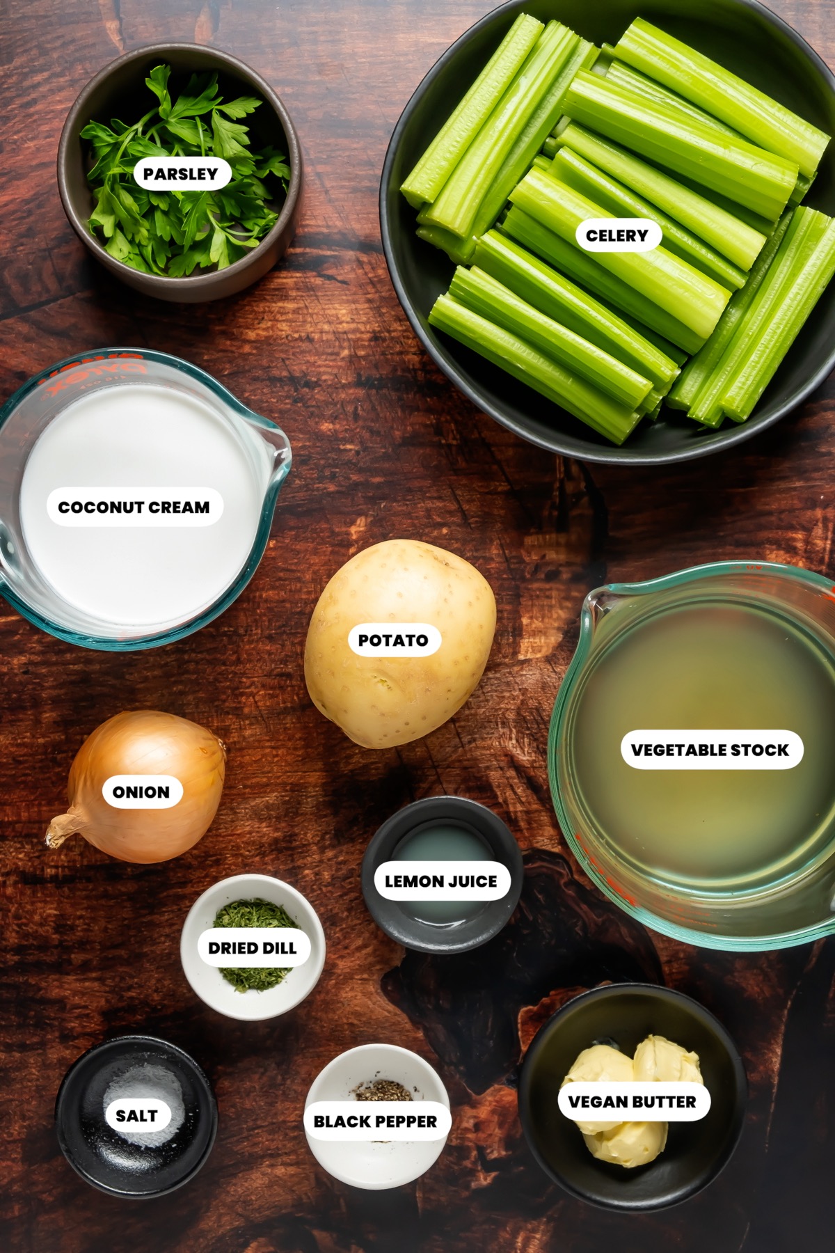 Photo of the ingredients needed to make vegan celery soup.