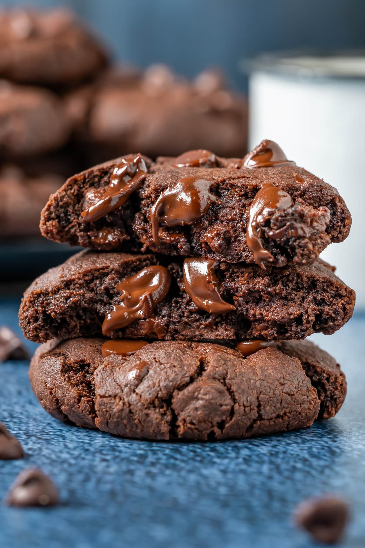 Vegan chocolate cookie broken in half.