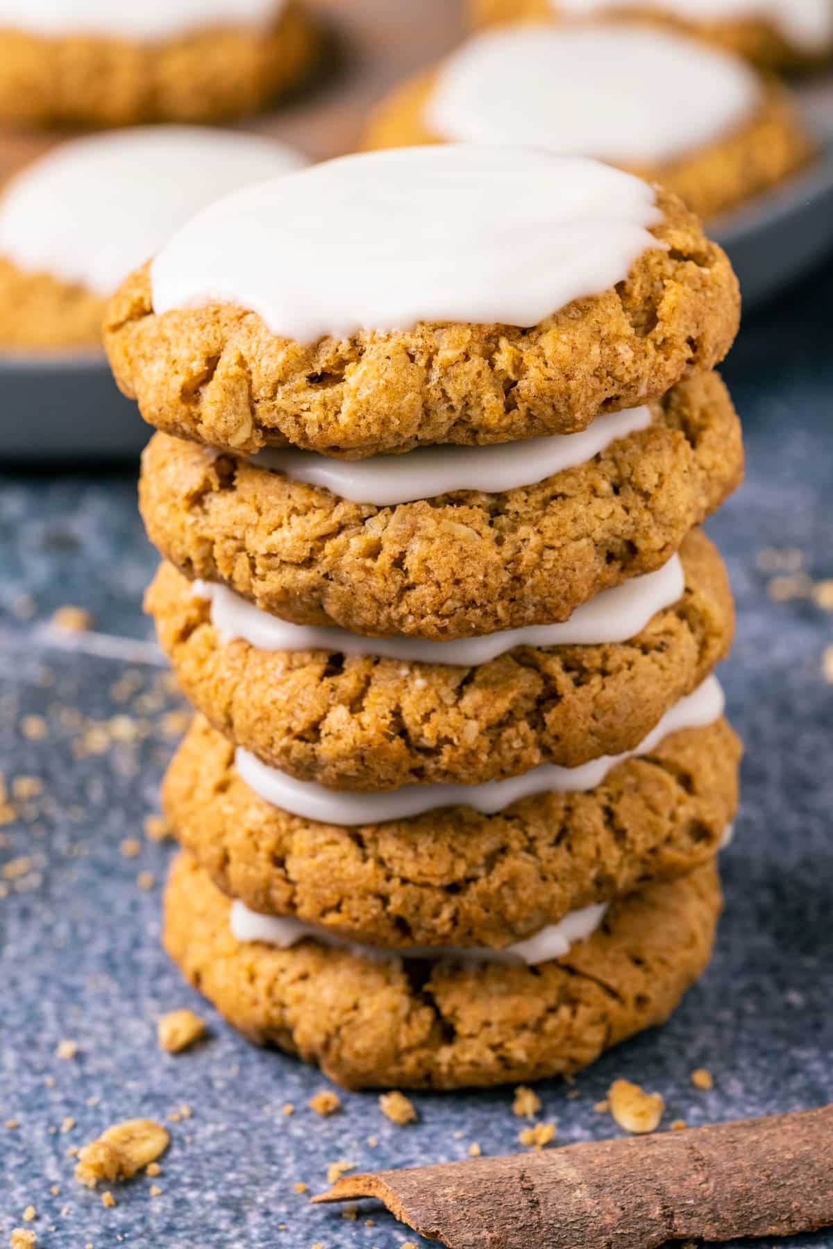 Stack of vegan pumpkin oatmeal cookies. 