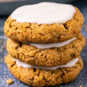 Vegan pumpkin oatmeal cookies in a stack.