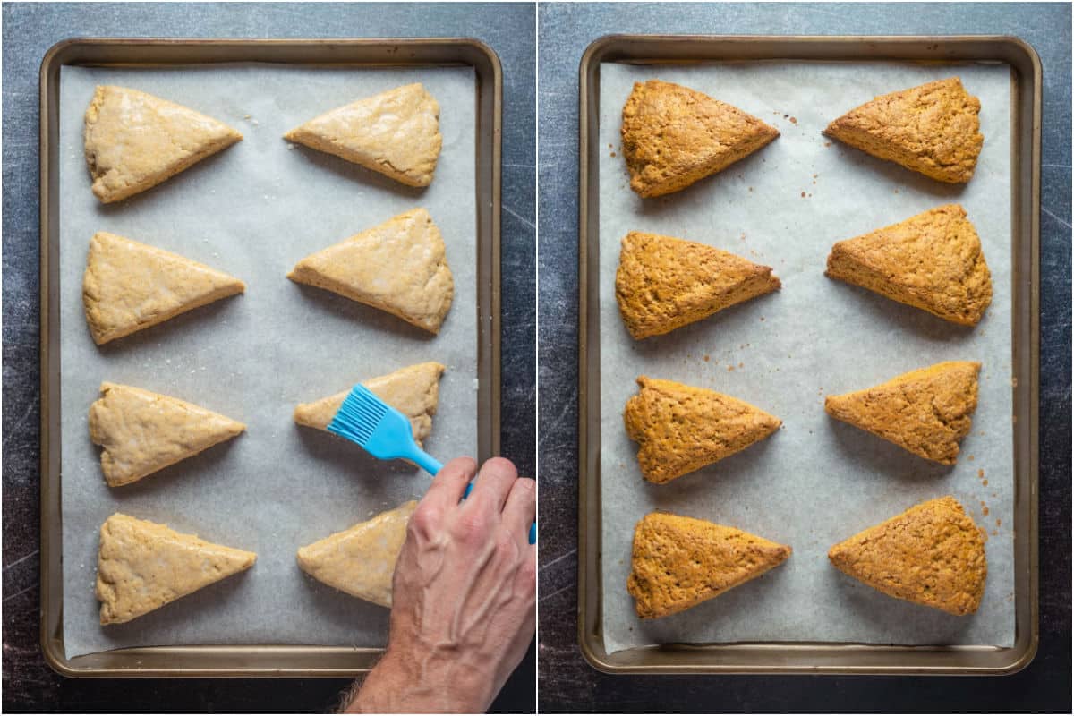 Scones brushed with soy milk and then baked.