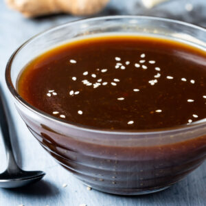 Teriyaki sauce in a glass bowl.