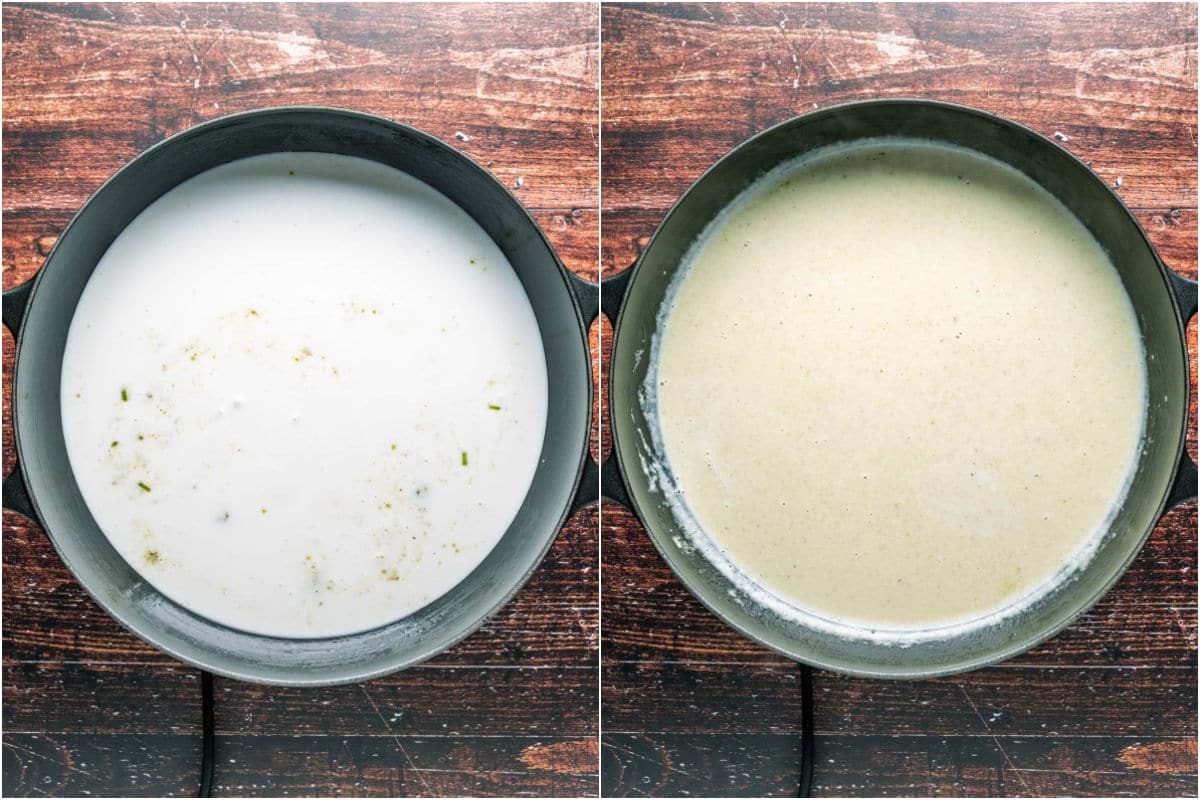 Coconut milk added to pot and mixed in.